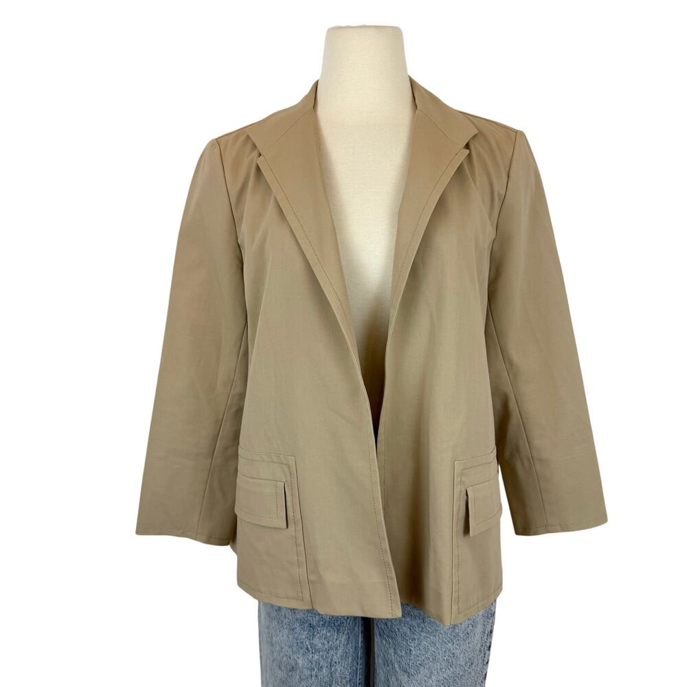 Lafayette 148 Stretch Open-Front Boxy Blazer Jacket Beige L